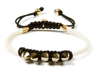 Adjustable Handmade Edgy Bracelet with Swarovski Crystals | Rubber Cord Macrame Detail | 14k Gold Filled Findings