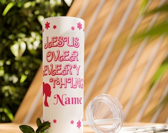 Vaso delgado con pajita "Jesús por encima de todo", 591 ml / Artículos para bebidas con temática cristiana