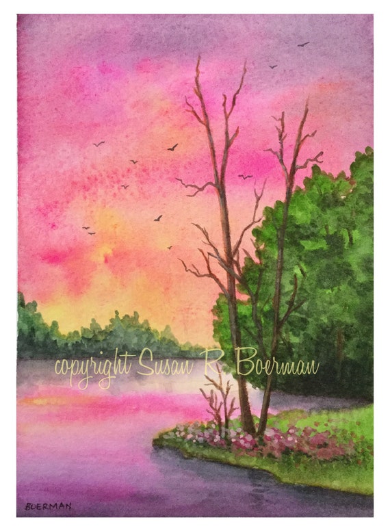 Blank Note Card Colorful Pink Sky Still Water Trees Etsy Blank Note Card Colorful Pink Sky Still Water Trees Etsy