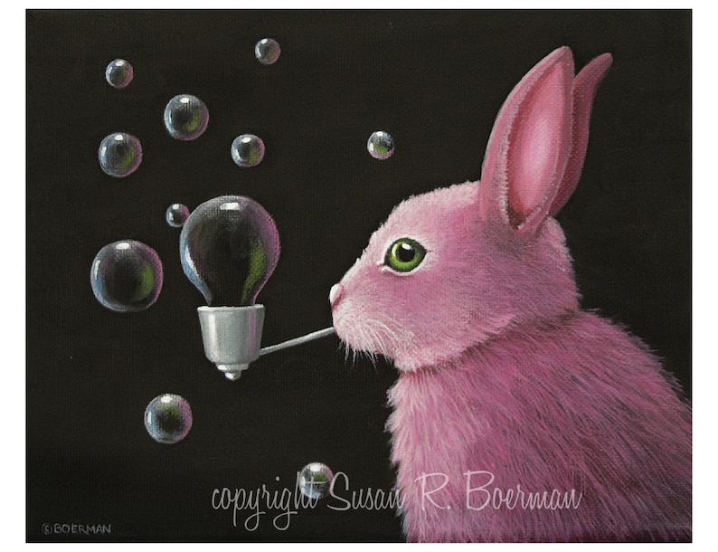 Pink Bunny Bubbles 8x10 Fine Art Print Pink Bunny Blowing Etsy