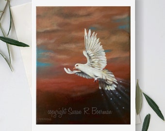 Blank Note Card, Peace, White Dove, Dove Spreading Peace, Dove Flying in Sky, Dove at Dawn