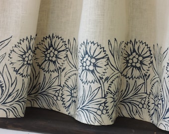 Cortinas de lino botánico con clavel para cocina, hogar, cafetería y decoración.