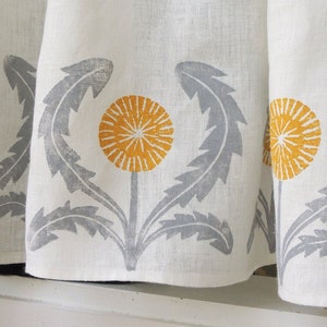 Dandelion Cafe Curtain or Valance by giardino hand block printed botanical gray yellow ochre green coral taupe home decor image 1