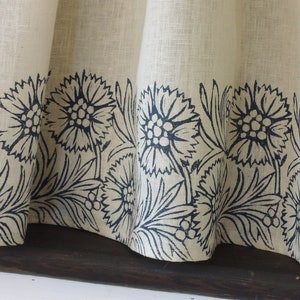 Dianthus botanical linen kitchen home decor cafe curtains indigo/antique