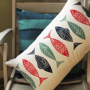 Anchovy hand hand block printed in your choice of colors nautical home decor retro modern style decorative pillow cover