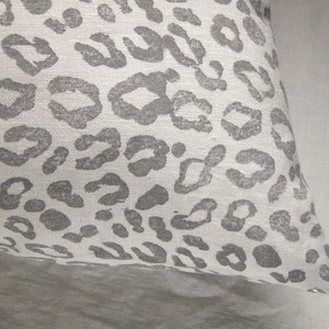 Gray hand block printed leopard spot on white linen modern home decor decorative pillow cover your choice of size image 5