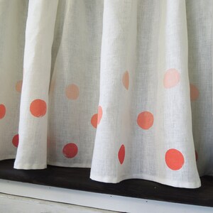 Polka Dot Linen Cafe Curtains hand block printed in three tints of coral, cherry, aqua or french blue pastel home decor two panels image 2