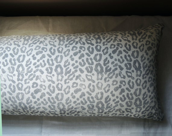 Extra long hand block printed gray DOT HAND BLOCKED PILLOW 14 x 24 with