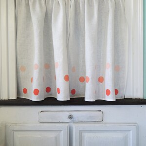 Polka Dot Linen Cafe Curtains hand block printed in three tints of coral, cherry, aqua or french blue pastel home decor two panels image 5