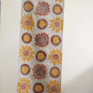 Sunflower natural linen table runner hand block printed summer home decor image 3