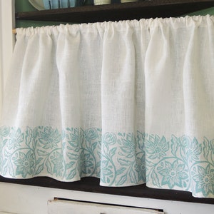 Passionflower white linen cafe curtain hand block printed botanical floral kitchen home decor country french window treatment image 3