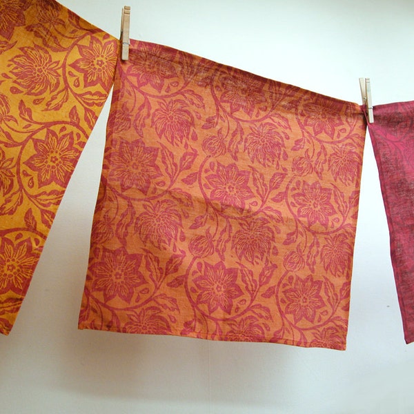 Saffron Spice Passionflower linen dinner napkins hand block printed floral home decor set of four