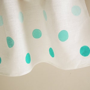 Polka Dot Linen Cafe Curtains hand block printed in three tints of coral, cherry, aqua or french blue pastel home decor two panels image 4