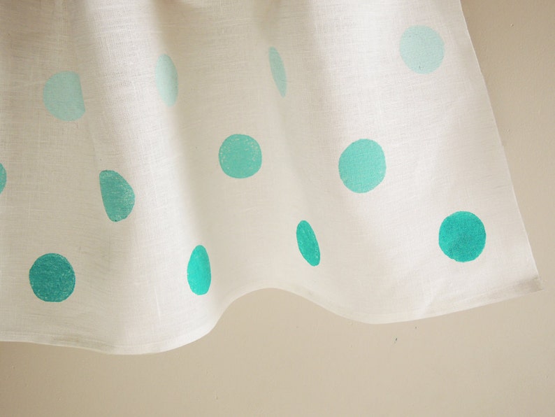 Polka Dot Linen Cafe Curtains hand block printed in three tints of coral, cherry, aqua or french blue pastel home decor two panels image 4