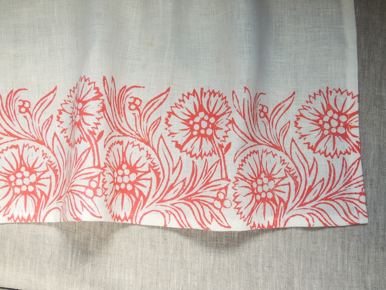 Dianthus botanical linen kitchen home decor cafe curtains bright coral