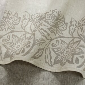 Passionflower white linen cafe curtain hand block printed botanical floral kitchen home decor country french window treatment taupe on antique
