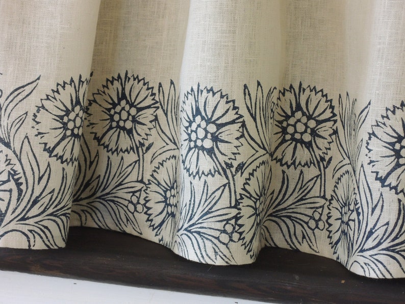 Dianthus botanical linen kitchen home decor cafe curtains indigo/antique