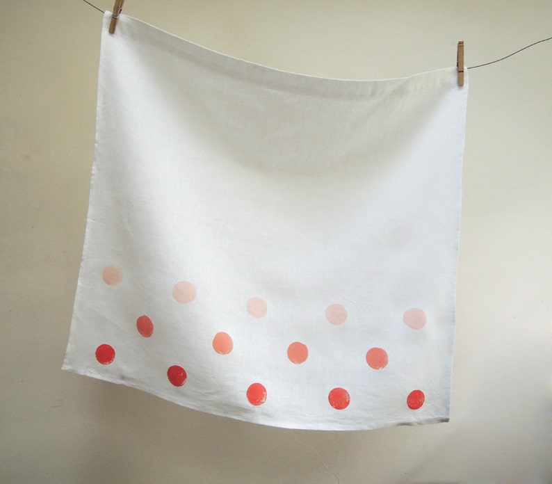 Polka Dot Linen Cafe Curtains hand block printed in three tints of coral, cherry, aqua or french blue pastel home decor two panels image 3