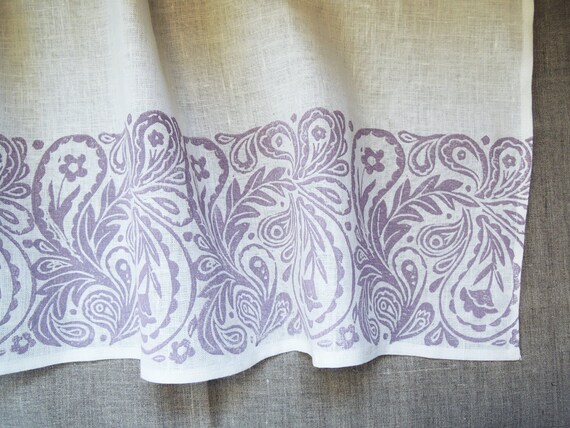 French Country Paisley White Linen Cafe Curtains 57 X 27 Inch Etsy