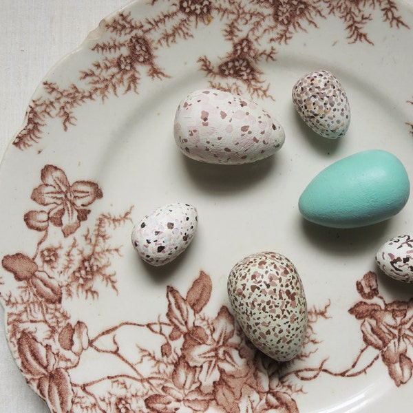 Small Hand Painted Wooden Wild Bird Easter Eggs Collection spring home decor set of six