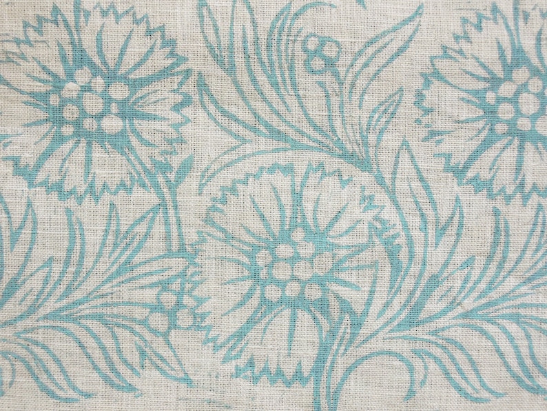 Dianthus botanical linen kitchen home decor cafe curtains aqua gray/antique