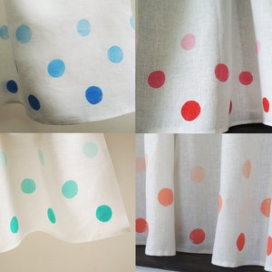 Polka Dot Linen Cafe Curtains hand block printed in three tints of coral, cherry, aqua or french blue pastel home decor two panels