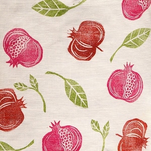 Pomegranate fruit botanical hand block printed white linen tea towel image 3