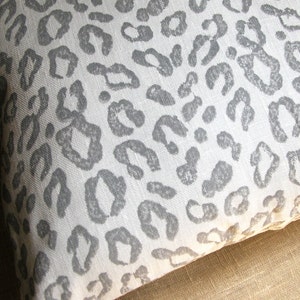 Gray hand block printed leopard spot on white linen modern home decor decorative pillow cover your choice of size image 2