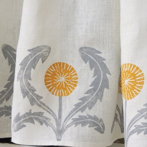 Dandelion linen cafe curtains or valance gray yellow green coral taupe modern kitchen home decor hand block printed image 3