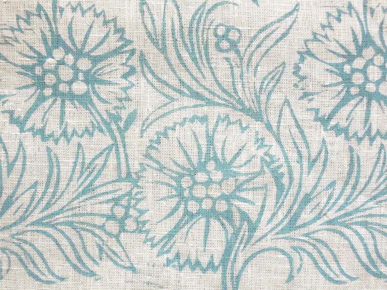 Dianthus botanical linen kitchen home decor cafe curtains aqua gray/white