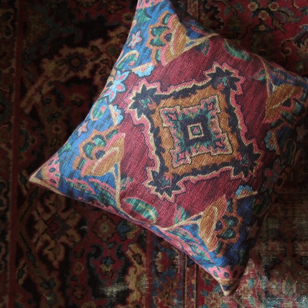 Moroccan Moorish navy burgundy and teal bark cloth texture home decor pillow case 16 x 16