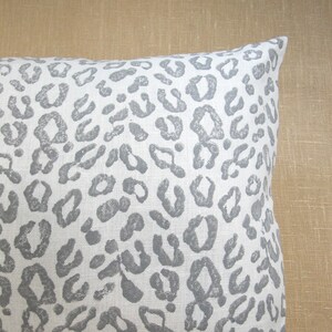 Gray hand block printed leopard spot on white linen modern home decor decorative pillow cover your choice of size image 4