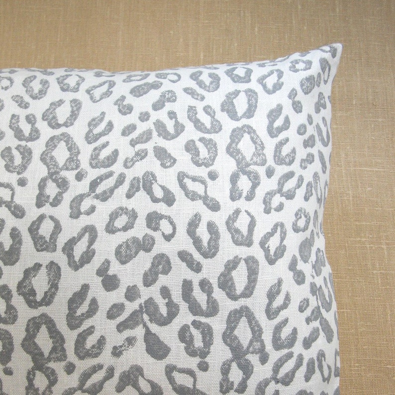 Gray hand block printed leopard spot on white linen modern home decor decorative pillow cover your choice of size image 4