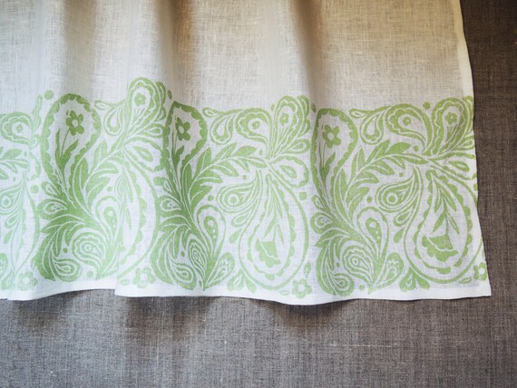 French Country Paisley White Linen Cafe Curtains 57 X 27 Inch Etsy