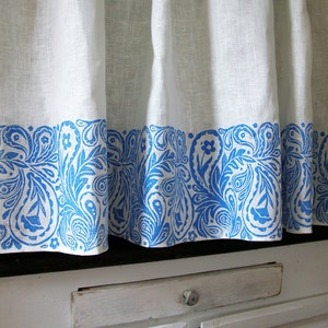 French Country Paisley Cafe Curtain kitchen home decor set of two panels or valance hand block printed choice of colors