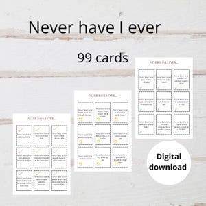 Never have I ever, printable game, party games, digital download