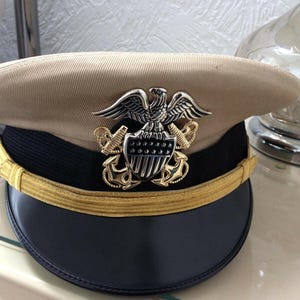 USA Military Hat - US Navy Officer&#39;s Cap Dress Khaki UNIFORM Hat w. Officer Cap