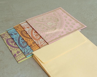 5 x Paisley Cards & Envelopes | Paisley | Textured Indian Paper | Free Delivery