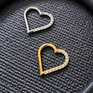 16G Implant Titanium Hinged CZ Heart Hoop/ Daith Earring Daith Hoop/ Helix Hoop/ Titanium Daith Clicker/ Heart Daith Ring/ 1.2*8/10MM