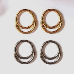 16G Implanted F136 Titanium Double Hoop Septum Ring/ Layered Septum Clicker/ Stacked Daith Earring/ Septum Hoop Silver Gold/Cartilage hoops