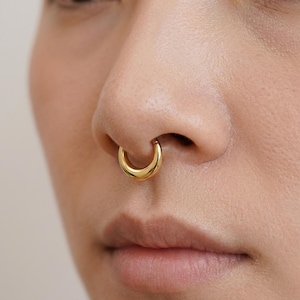 16G Surgical Steel Thick Septum Ring/Moon Septum Hoop/Hinged Septum Clicker/Daith Earring/Fake Gauged  Septum Silver Gold Black 8 & 10 mm