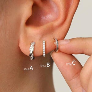 Conjunto de pendientes de aro pequeños de plata de ley 925 para mujer, pendientes pequeños para cartílago y hélix, pendientes de aro apilables con circonitas cúbicas para múltiples perforaciones.