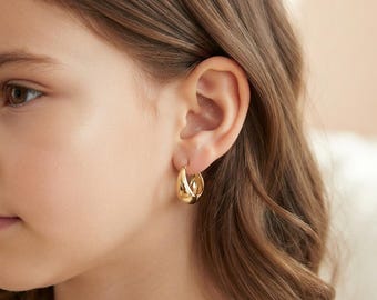 Small Chunky Huggie Hoop Earrings for Women | Trendy Gold Statement Hoops | Lightweight Everyday Huggie Earrings | Trending Gold Earrings