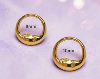 Moon Face G23 Solid Titanium Septum Ring 16G 8mm 10mm, Silver Hinged Clicker Septum Piercing Jewelry for Women,  Earring Dainty Nose Ring
