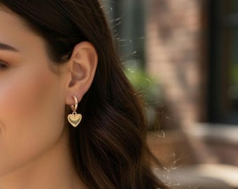 Gold tiny Heart Hoop Earrings for Women | 14K Gold Plated Huggie Earrings | Small Heart Dangle Hoops Hypoallergenic Jewelry Gift for her