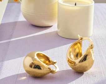 Aros gruesos de oro para mujer / Aros anchos chapados en plata de ley / Aros hipoalergénicos de oro para uso diario / Regalo para ella