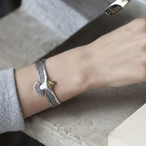 Energy 925 Sterling Silver Eagle Cuff Bracelet Adjustable Open-Ended Bangle Vintage Rock Punk Wristband for Men Women Gift For Her