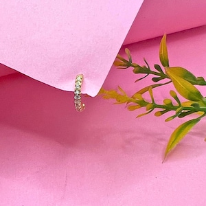 Minimalist CZ Huggie Hoop Earrings | Dainty Tiny Hoops | Simple Earrings | Lightweight Gift for Her Dainty Misaligned Baguette Hoop Earrings
