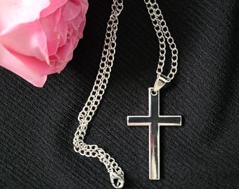 Silver Jesus Cross Necklace| Christian Jewelry| Sterling Silver Crucifix Pendant| Religious Gift for Men Women| Baptism, Confirmation Faith