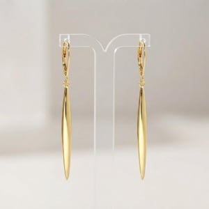 925 Sterling Silver 14K Gold Plated Long Bar Dangle Earrings for Women, Hypoallergenic Minimalist Leverback Drop Jewelry